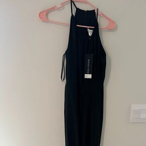 NWT Shona Joy Black Core High Neck Ruched Dress sleeveless split hem size US 6